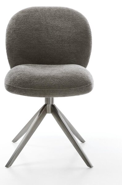 DELIFE Jídelní židle Nube-Flex bouclé měkký tmavě béžová křížová podnož široká grafitová 360° otočná houpací funkce taštičkové pružiny