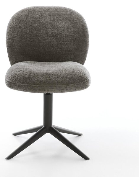 DELIFE Jídelní židle Nube-Flex bouclé měkký tmavě béžová křížová podnož černá 360° otočný houpací funkce taštičkové pružiny