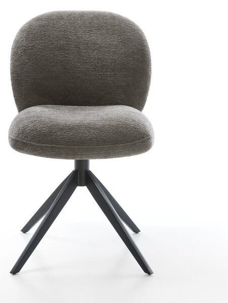 DELIFE Jídelní židle Nube-Flex bouclé měkký tmavě béžová křížová podnož široká černá 360° otočný houpací funkce taštičkové pružiny