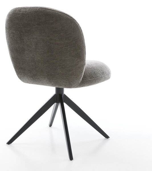 DELIFE Jídelní židle Nube-Flex bouclé měkký tmavě béžová křížová podnož široká černá 360° otočný houpací funkce taštičkové pružiny