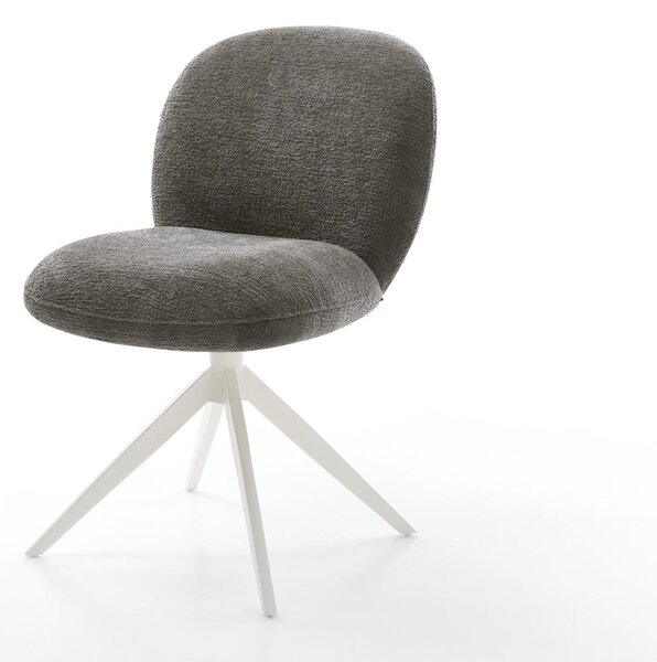 DELIFE Jídelní židle Nube-Flex bouclé měkký tmavě béžová křížová podnož široká bílá 360° otočný houpací funkce taštičkové pružiny