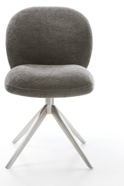 DELIFE Jídelní židle Nube-Flex bouclé měkký tmavě béžová křížová podnož široká nerezová ocel 360° otočný houpací funkce taštičkové pružiny