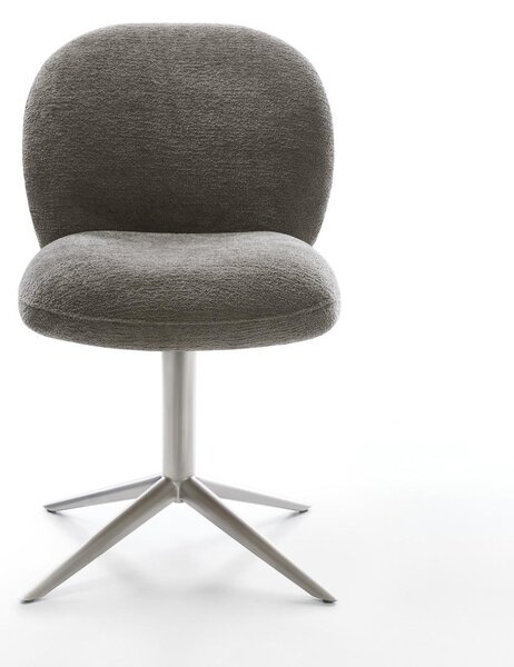 DELIFE Jídelní židle Nube-Flex bouclé měkký tmavě béžová křížová podnož nerezová ocel 360° otočný houpací funkce taštičkové pružiny