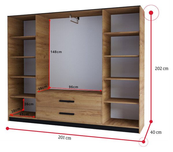 Šatní skříň WELA 201, 201x202x40, dub zlatý/černá