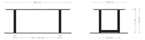 DELIFE Jídelní stůl Edge Boot 200x100x2,5-3 dub přírodní nerezová ocel široký švýcarská hrana