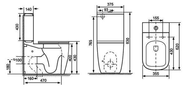 Sapho Sapho, IMALA kombi WC, Vortex Rimless, spodní/zadní odpad, bílá, PC107V