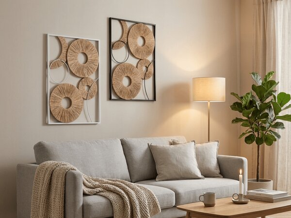 Sada 2 ks nástěnné dekorace CIRCLES kov 48x68 cm, černá / bílá