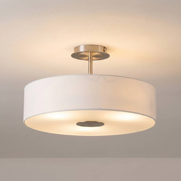 Lindby Stropní svítidlo Josia, bílé, tkanina, Ø 47 cm, E27, stmívatelný, Bílá / opál, Chodba, Textil / tkanina / hedvábí, Moderní