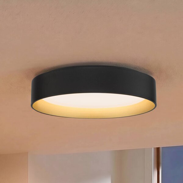 Lindby LED stropní svítidlo Gracjan, černá, kov, Ø45cm, stmívatelný, Černá, Obývací pokoj / jídelna, Plast, Moderní