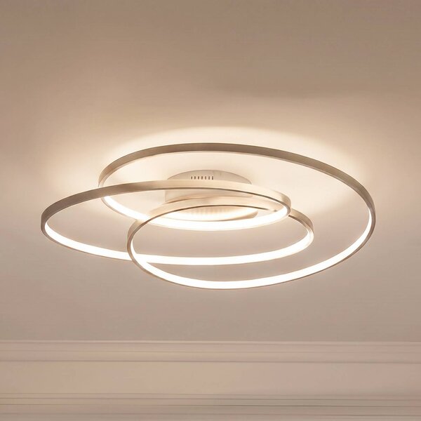 Lindby LED stropní svítidlo Joline, Ø 60 cm, niklová barva, kov, stmívatelný, Hliník / šedá / zinek, Obývací pokoj / jídelna, kov, Moderní