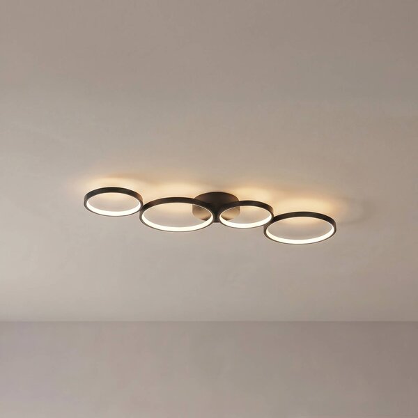 Lindby LED stropní svítidlo Evengeline, černé, hliník, 88 cm, Černá, Obývací pokoj / jídelna, Hliník, Moderní