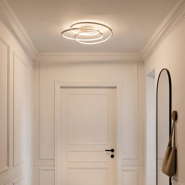 Lindby LED stropní svítidlo Joline, Ø 60 cm, niklová barva, kov, stmívatelný, Hliník / šedá / zinek, Obývací pokoj / jídelna, kov, Moderní