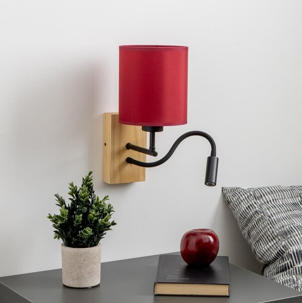 Brilagi-LED Nástěnná lampa NUBILA WOOD 1xE27/25W/230V+LED/3W dub/pompej. červená