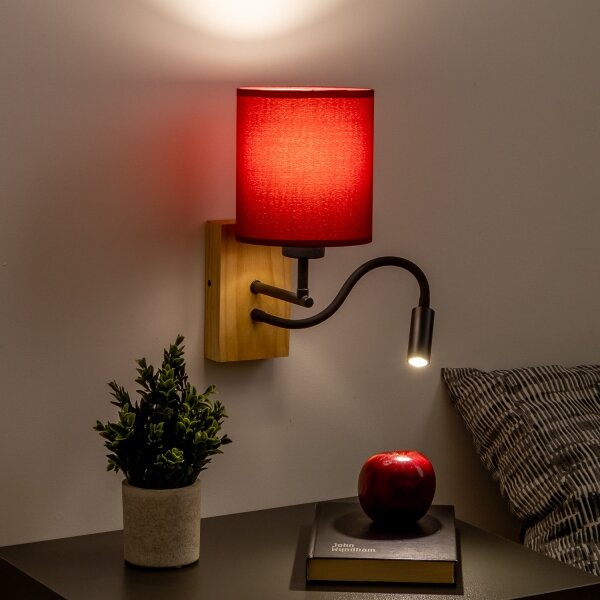 Brilagi-LED Nástěnná lampa NUBILA WOOD 1xE27/25W/230V+LED/3W dub/pompej. červená