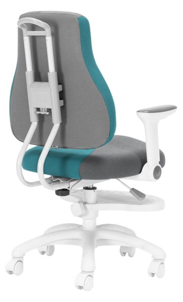 Dětská rostoucí židle Neoseat KINDER WHITE PLUS — látka, šedá / tyrkysová