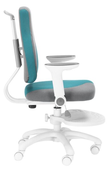 Dětská rostoucí židle Neoseat KINDER WHITE PLUS — látka, šedá / tyrkysová