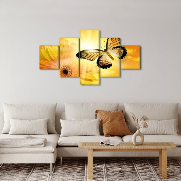 Obraz - Žlutý motýl s květem (125x70 cm)
