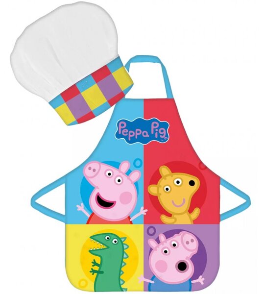 Dětská zástěra s kuchařskou čepicí Prasátko Peppa - motiv Team - sada 2 díly