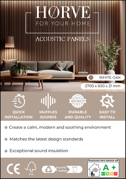 Horve Akustický panel 2700 x 605 mm - bílý dub