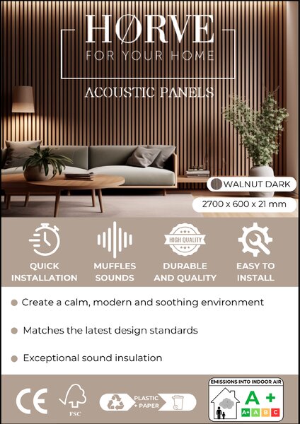 Horve Akustický panel 2700 x 605 mm - tmavý ořech