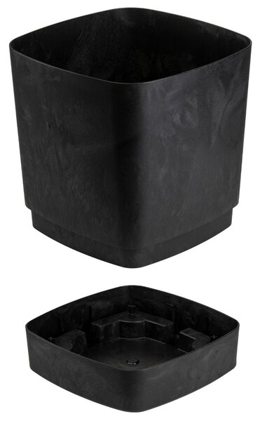 PLASTOVÝ KVĚTINÁČ CUBI 25X27,5 CM IMITACE BETONU ČERNÁ