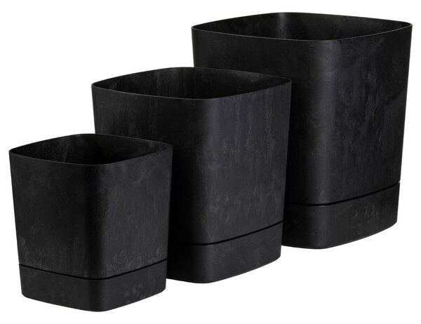 PLASTOVÝ KVĚTINÁČ CUBI 19X21 CM IMITACE BETONU ČERNÁ