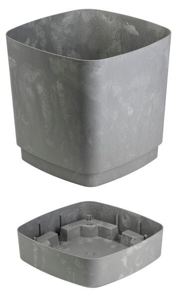 PLASTOVÝ KVĚTINÁČ CUBI 25X27,5 CM IMITACE BETONU ŠEDÁ