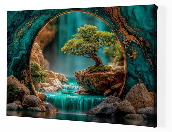 Obraz na plátně - Strom života Dub nad vodopády FeelHappy.cz Velikost obrazu (šířka x výška): 40 x 30 cm