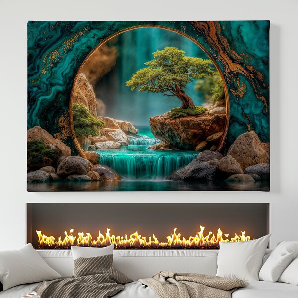 Obraz na plátně - Strom života Dub nad vodopády FeelHappy.cz Velikost obrazu (šířka x výška): 40 x 30 cm