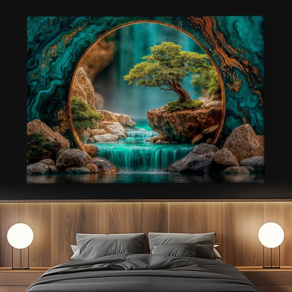 Obraz na plátně - Strom života Dub nad vodopády FeelHappy.cz Velikost obrazu (šířka x výška): 40 x 30 cm