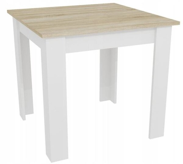 Bílý jídelní stůl s deskou v dekoru dub sonoma MADO 80x80