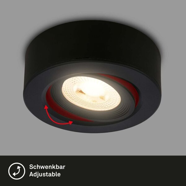 BRILONER LED vestavné / přisazené bodové svítidlo – pr.90mm, 5W, 230V, teplá bílá, nastavitelné, černé 7991015