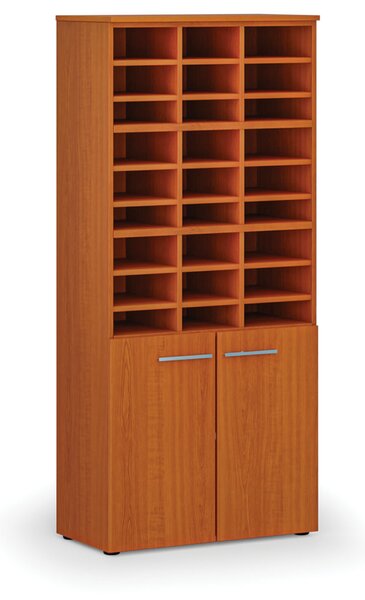 Třídicí regál s dveřmi PRIMO WOOD, 800 x 420 x 1781 mm, 27 přihrádek, třešeň