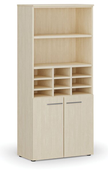 Třídicí regál s dveřmi PRIMO WOOD, 800 x 420 x 1781 mm, 9 přihrádek, bříza