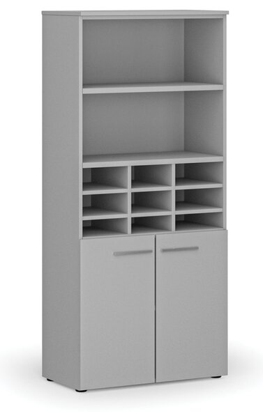 Třídicí regál s dveřmi PRIMO GRAY, 800 x 420 x 1781 mm, 9 přihrádek, šedá