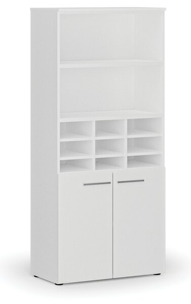 Třídicí regál s dveřmi PRIMO WHITE, 800 x 420 x 1781 mm, 9 přihrádek, bílá