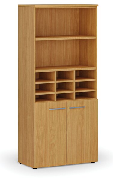 Třídicí regál s dveřmi PRIMO WOOD, 800 x 420 x 1781 mm, 9 přihrádek, buk