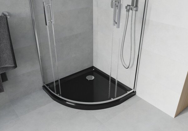 Mexen Rio, čtvrtkruhový sprchový kout 80 x 80 cm, 6mm čiré sklo, chromový profil + černá sprchová vanička, 863-080-080-01-00-4170