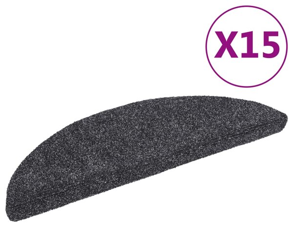 Schodové rohože samolepicí 15 ks 56 x 17 x 3 cm tmavě šedé, půlkulaté 132691
