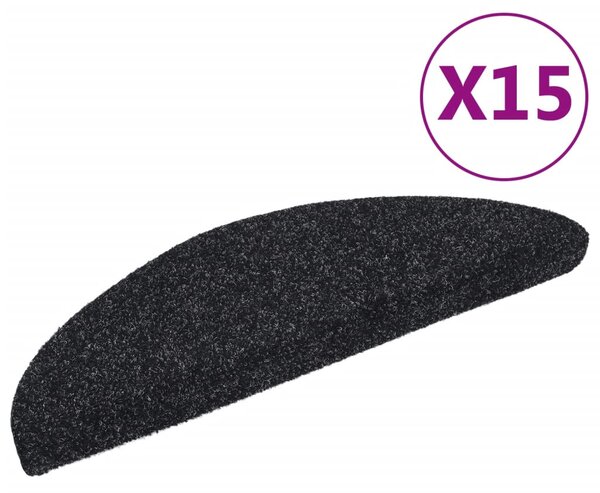 Schodové rohože samolepicí 15 ks 56 x 17 x 3 cm černé, půlkulaté 132692