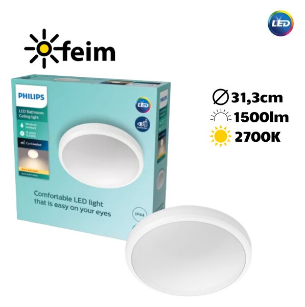 Philips Doris LED CL257 Stropné svítidlo do koupelny kruhové 17W/1500lm 313mm 2700K IP44 bílá