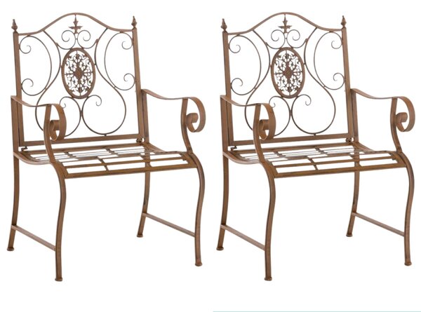Kovová židle Punjab s područkami (SET 2 ks) - Hnědá antik