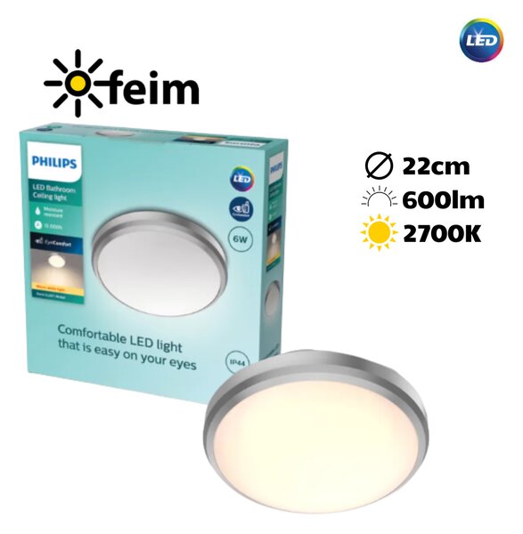 Philips Doris LED CL257 Stropné svítidlo do koupelny kruhové 6W/600lm 220mm 2700K IP44 nikl