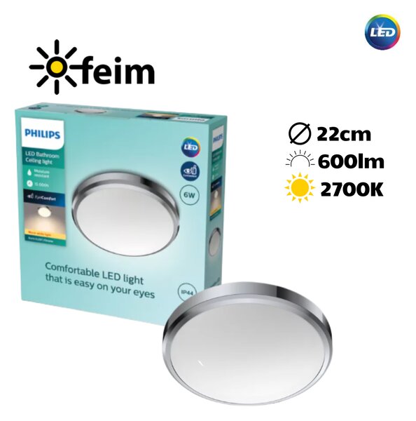Philips Doris LED CL257 Stropné svítidlo do koupelny kruhové 6W/600lm 220mm 2700K IP44 chrom