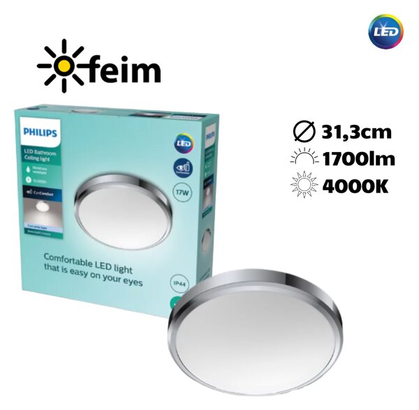 Philips Doris LED CL257 Stropné svítidlo do koupelny kruhové 17W/1700lm 313mm 4000K IP44 chrom