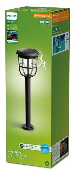 Philips 8720169267213 UltraEfficient Solar Radii solární stojanové svítidlo/zahradní sloupek se senzorem PIR LED 1,3W/250lm 3000K IP44 černá