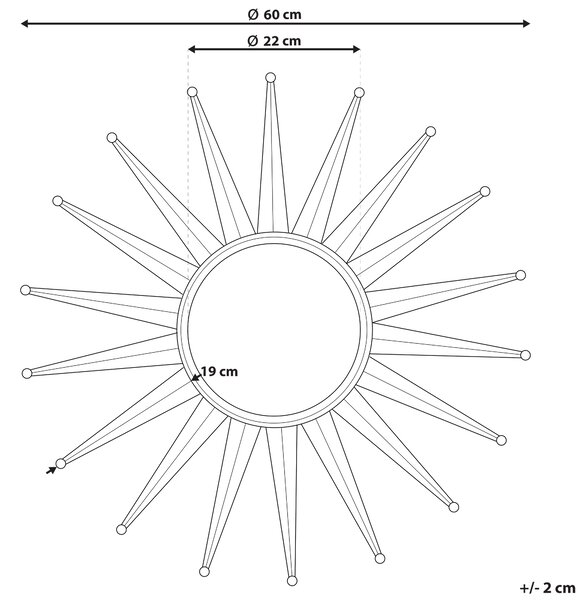 Zrcadlo PERELLI 60 cm 60 cm Kov Zlatá