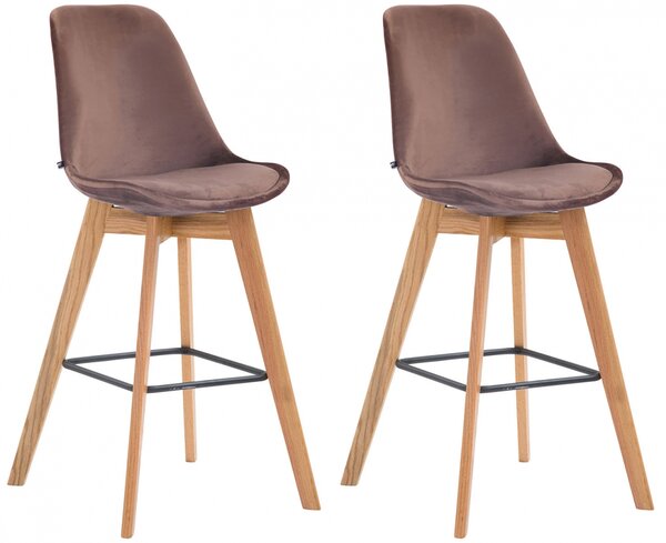 Barová židle Metz ~ samet, dřevěné nohy natura (SET 2 ks) - Hnědá