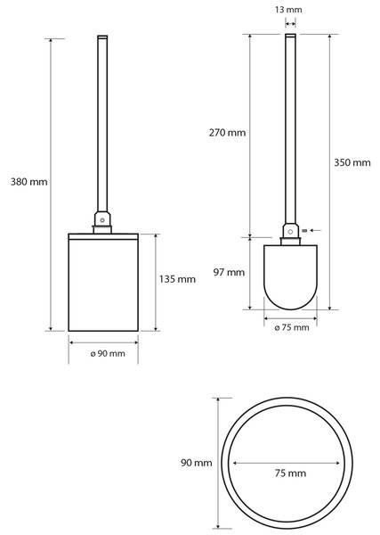 SAPHO XB302 X-Roundblack WC štětka válcová na postavení, černá