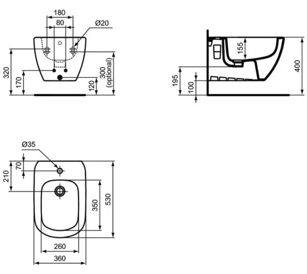 Ideal Standard T457001 - Závěsný bidet TESI keramika/bílá